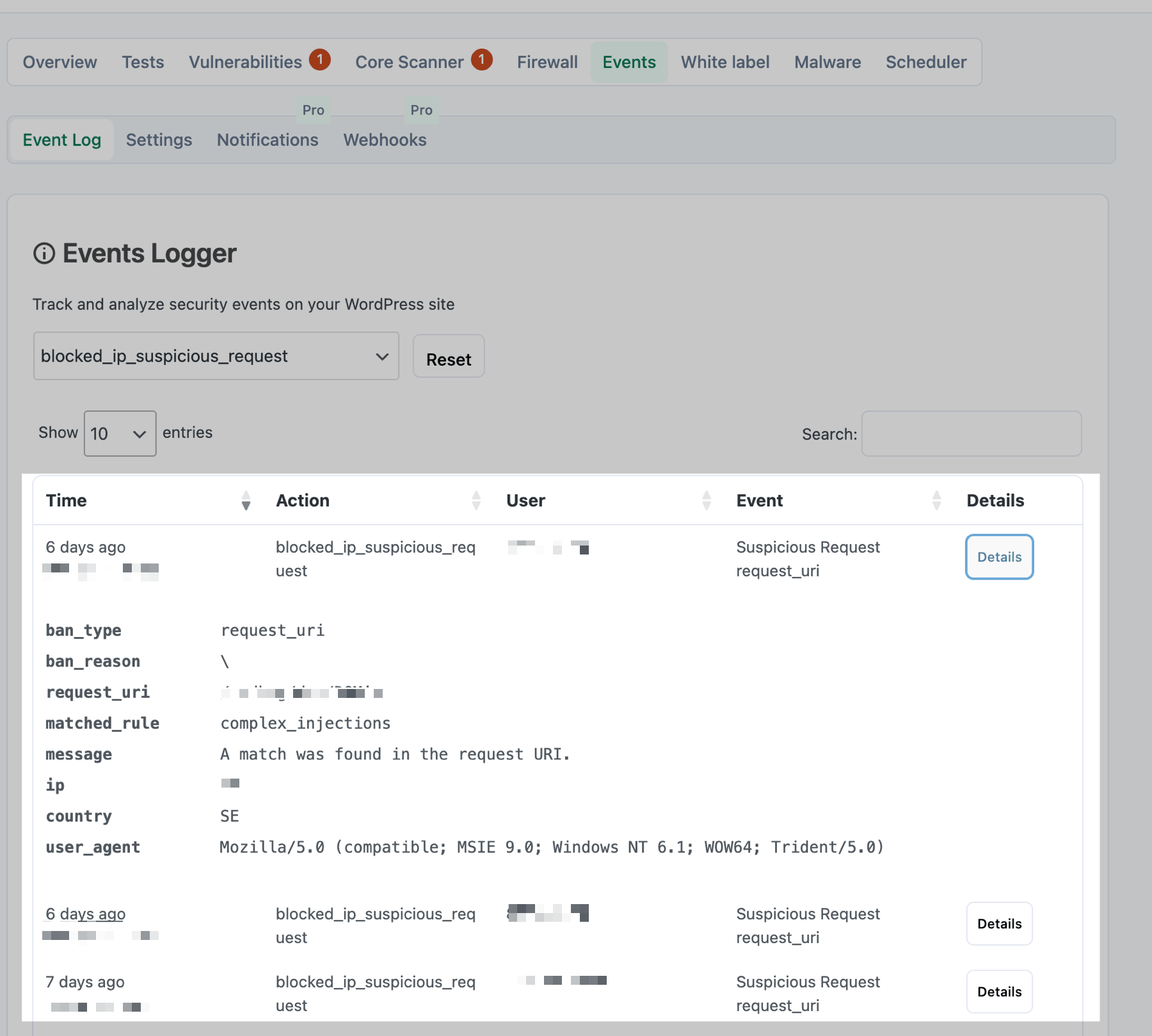 Firewall Events log (see what was blocked and why).